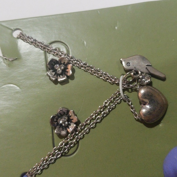 Silver Tone Heart Bird Charm Necklace & Flower Stud Earrings, Women’s Jewelry - Picture 8 of 8